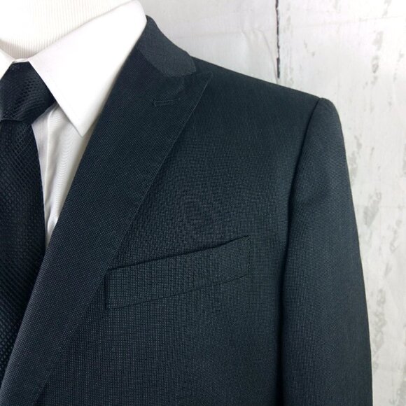 JF J.Ferrar Slim 42R 2 Btn Charcoal Birdseye Stiched Lapel Suit Blazer Sport Coa - Picture 3 of 16